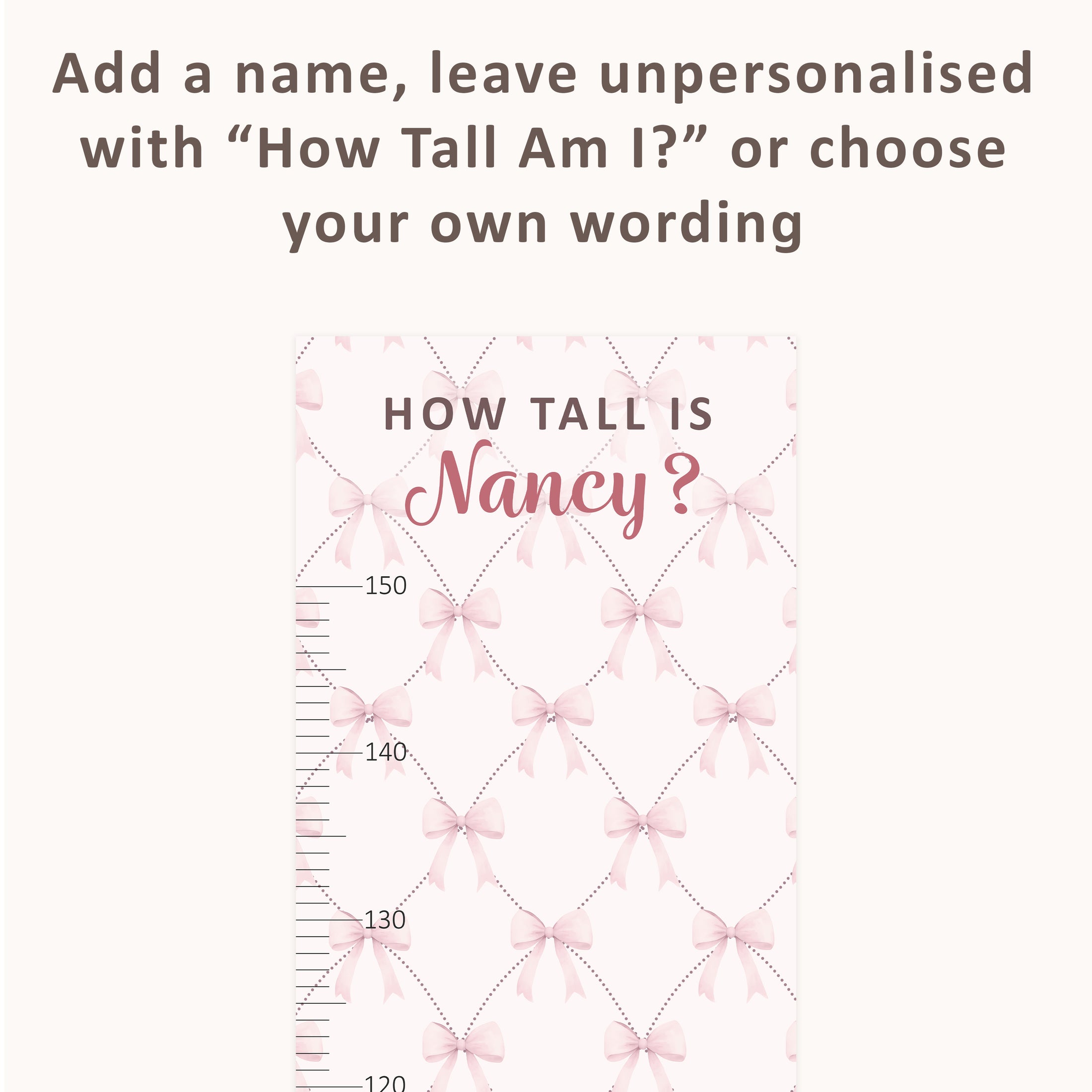 Personalised Children’s Height Chart Wall Sticker - Pink Bows