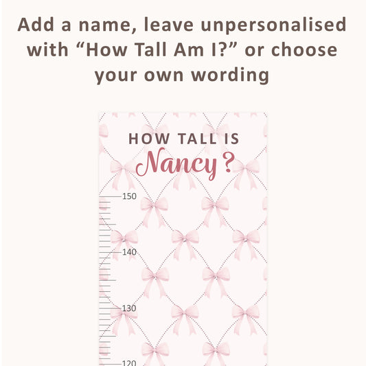 Personalised Children’s Height Chart Wall Sticker - Pink Bows