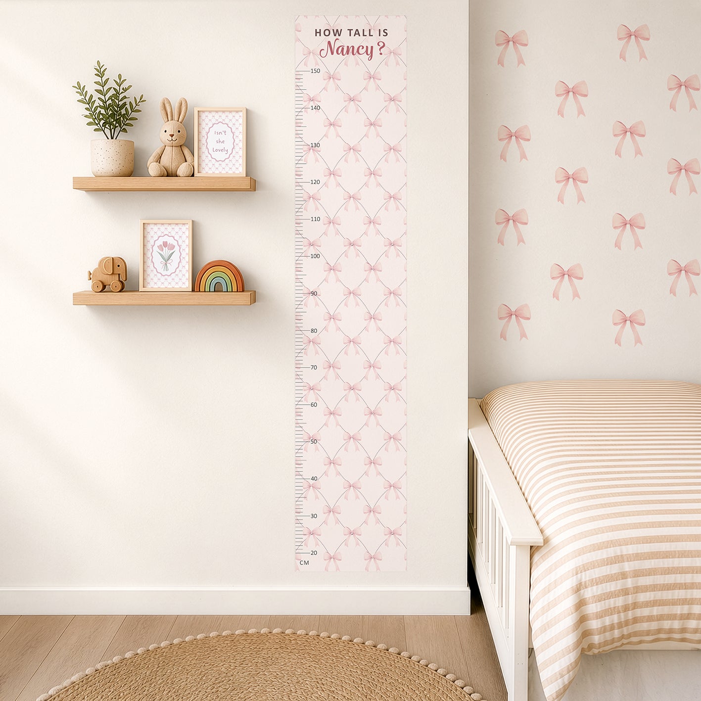 Personalised Children’s Height Chart Wall Sticker - Pink Bows