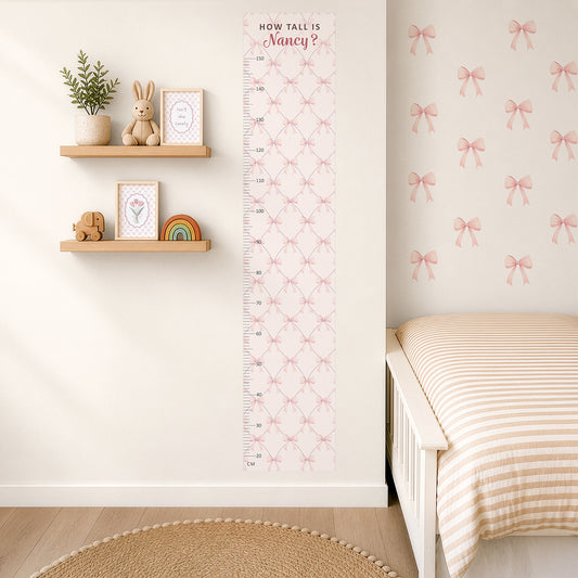 Personalised Children’s Height Chart Wall Sticker - Pink Bows