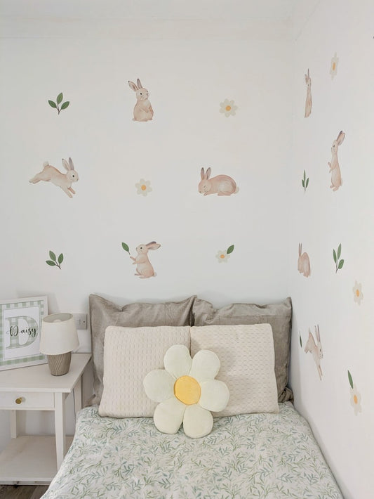Premium Fabric Nursery Wall Stickers - Bunnies and Daisies - RoseRowanDesign - 