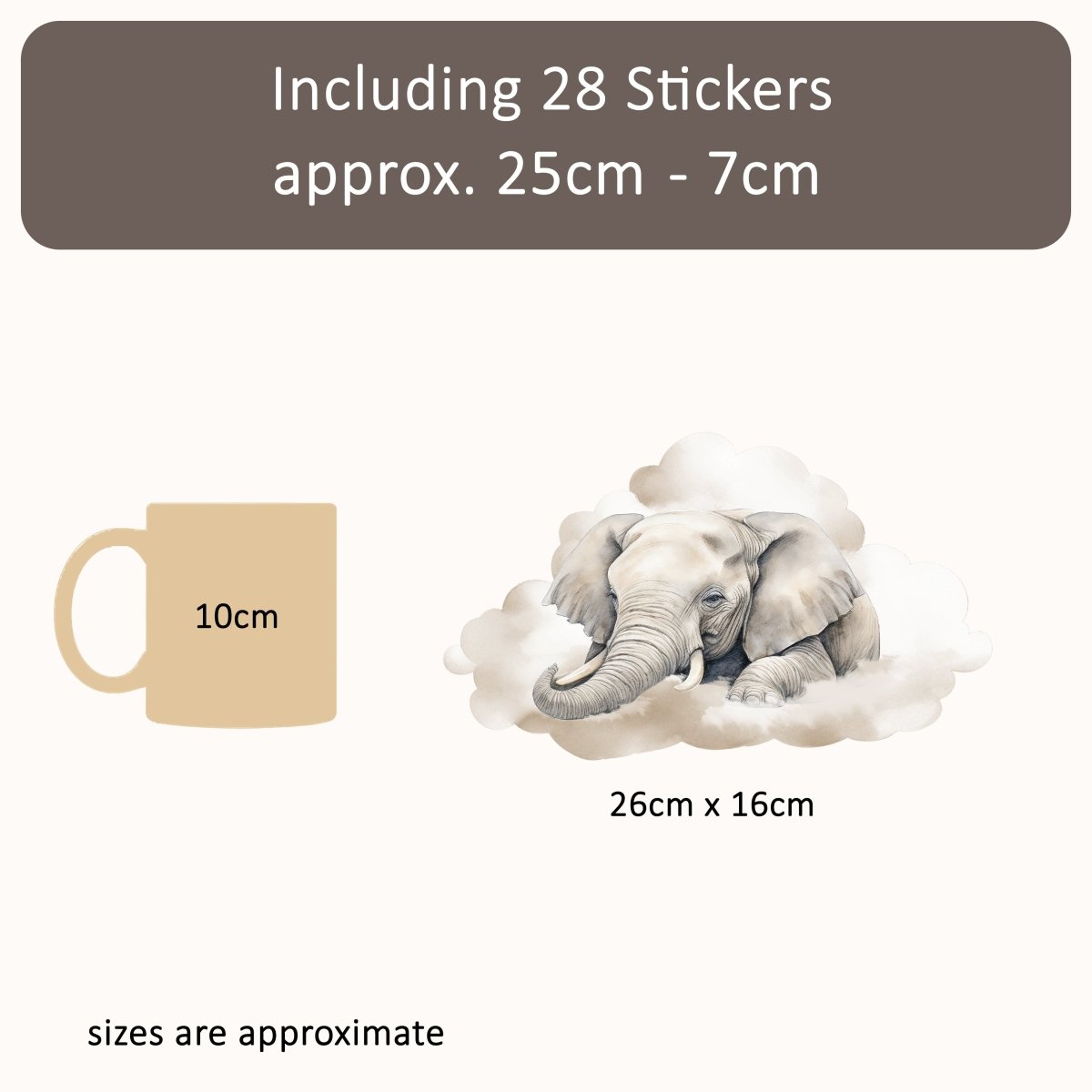 Premium Fabric Nursery Wall Stickers - Safari Animals Sleeping on Clouds - RoseRowanDesign - 