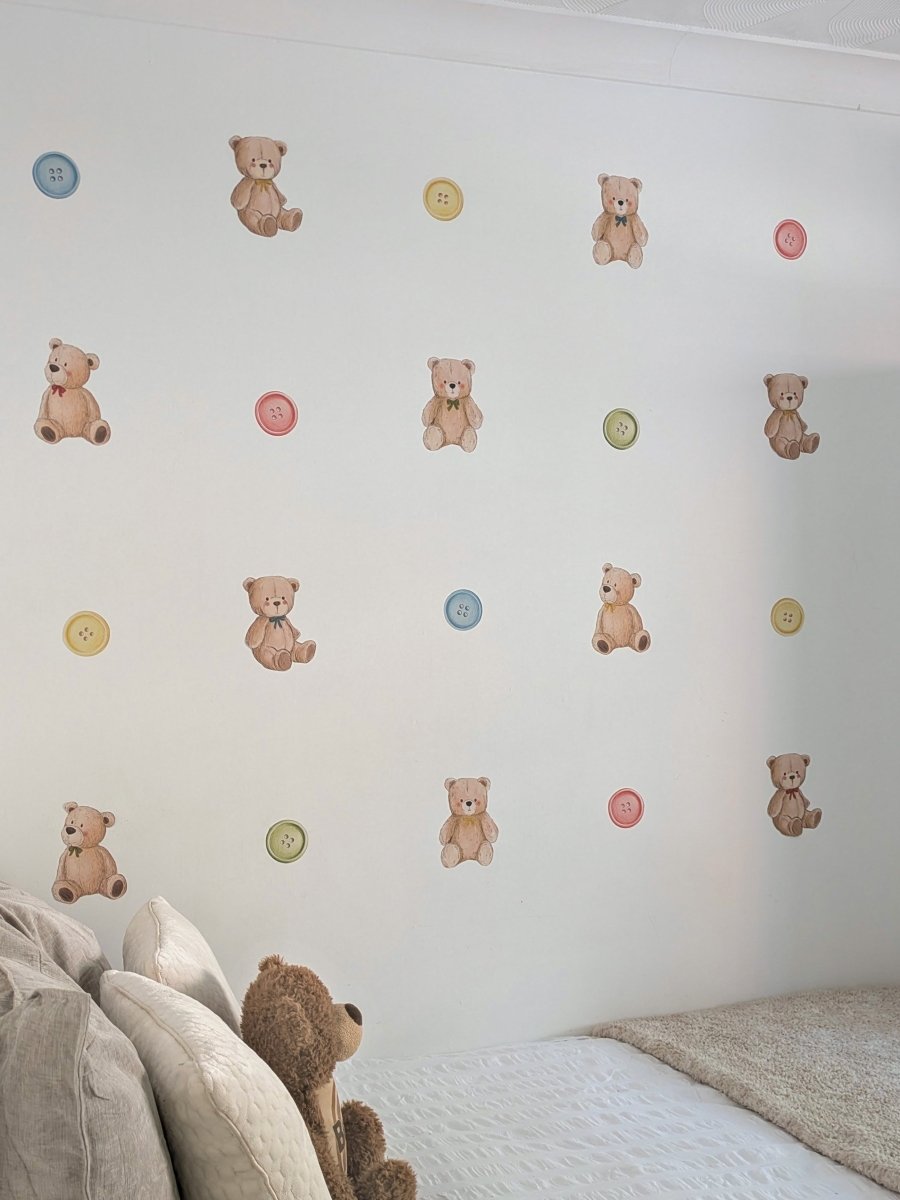 Premium Fabric Nursery Wall Stickers - Teddies and Buttons - RoseRowanDesign - 