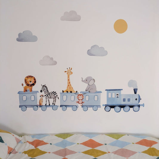 Premium Fabric Nursery Wall Stickers - Train and Safari Animals - RoseRowanDesign - 