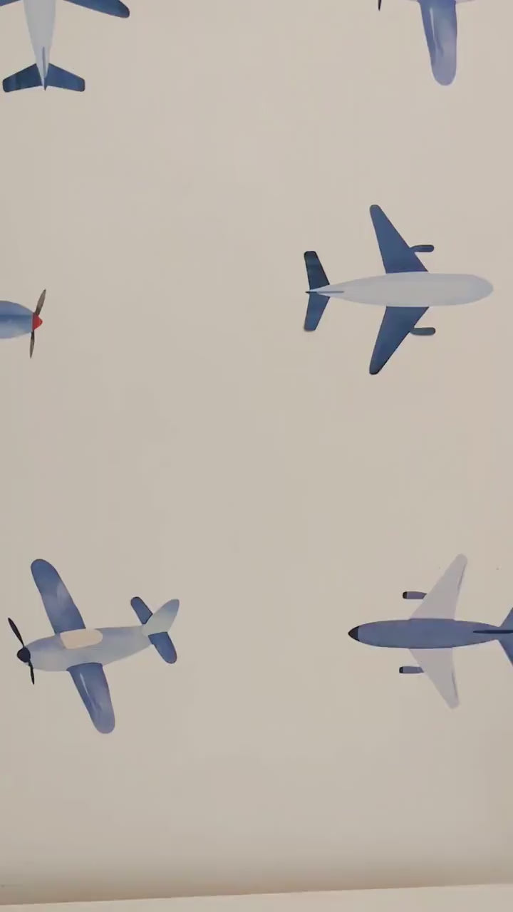 Watercolour Aeroplane Fabric Wall Stickers, Plane Nursery Decor, Transport Wall Decals, Boys Bedroom Wall Art