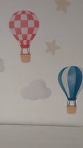 Load and play video in Gallery viewer, Hot Air Balloon Wall Stickers | Nursery Decals | Colourful Balloons, Clouds & Stars | Removable Fabric Wall Stickers
