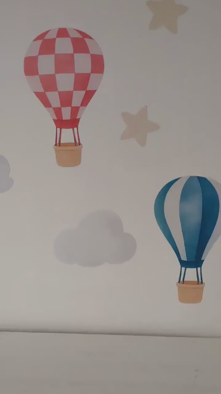 Hot Air Balloon Wall Stickers | Nursery Decals | Colourful Balloons, Clouds & Stars | Removable Fabric Wall Stickers