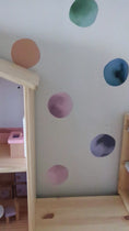 Load and play video in Gallery viewer, Watercolour Dot Wall Stickers – Removable Fabric Polka Dots | Nursery & Playroom Decor
