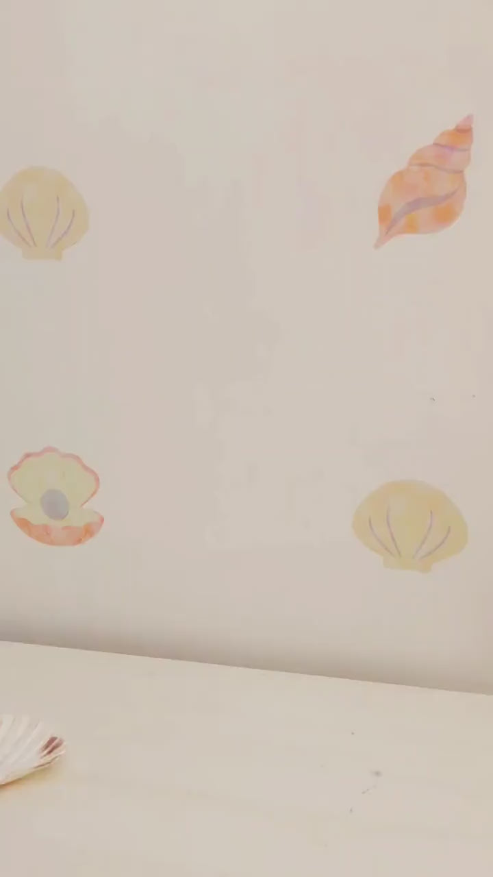 Fabric Seashell Wall Stickers, Shell Nursery Decor, Coastal Wall Decals, Beach Nursery Wall Art, Kids Room Stickers