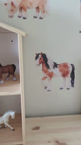 Load and play video in Gallery viewer, Horse Wall Decals – Set of 14 Watercolour Pony Wall Stickers for Kids Bedroom, Equestrian Nursery Décor, PVC Free Fabric Wall Decals
