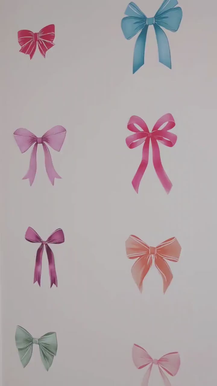 Colourful Bow Wall Decals – Set of 20 Pastel Ribbon Stickers for Girls Bedroom, Nursery Bow Wall Stickers, PVC Free Fabric Decals