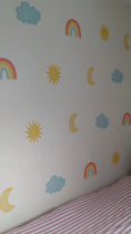 Load and play video in Gallery viewer, Sun, Moon & Rainbow Wall Stickers – Removable Fabric Weather Decals | 24 Piece Set
