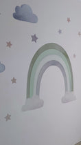 Load and play video in Gallery viewer, Premium Fabric Nursery Wall Stickers - Rainbow Stars and Clouds - 8 Colours Available
