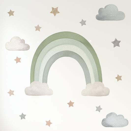 Premium Fabric Nursery Wall Stickers - Rainbow Stars and Clouds - 8 Colours Available - RoseRowanDesign