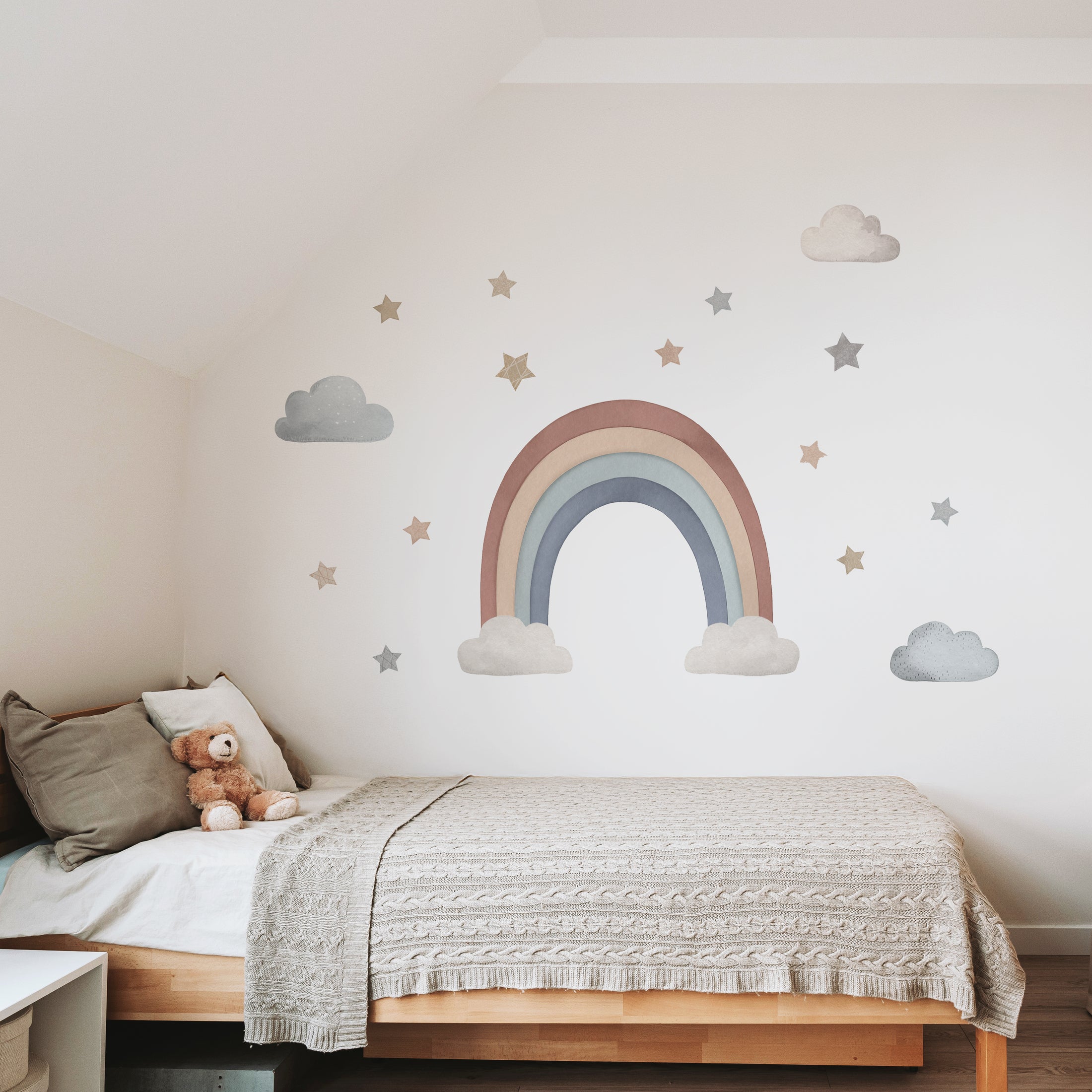Premium Fabric Nursery Wall Stickers - Rainbow Stars and Clouds - 8 Colours Available - RoseRowanDesign