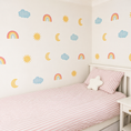 Load image into Gallery viewer, Sun, Moon & Rainbow Wall Stickers – Removable Fabric Weather Decals | 24 Piece Set
