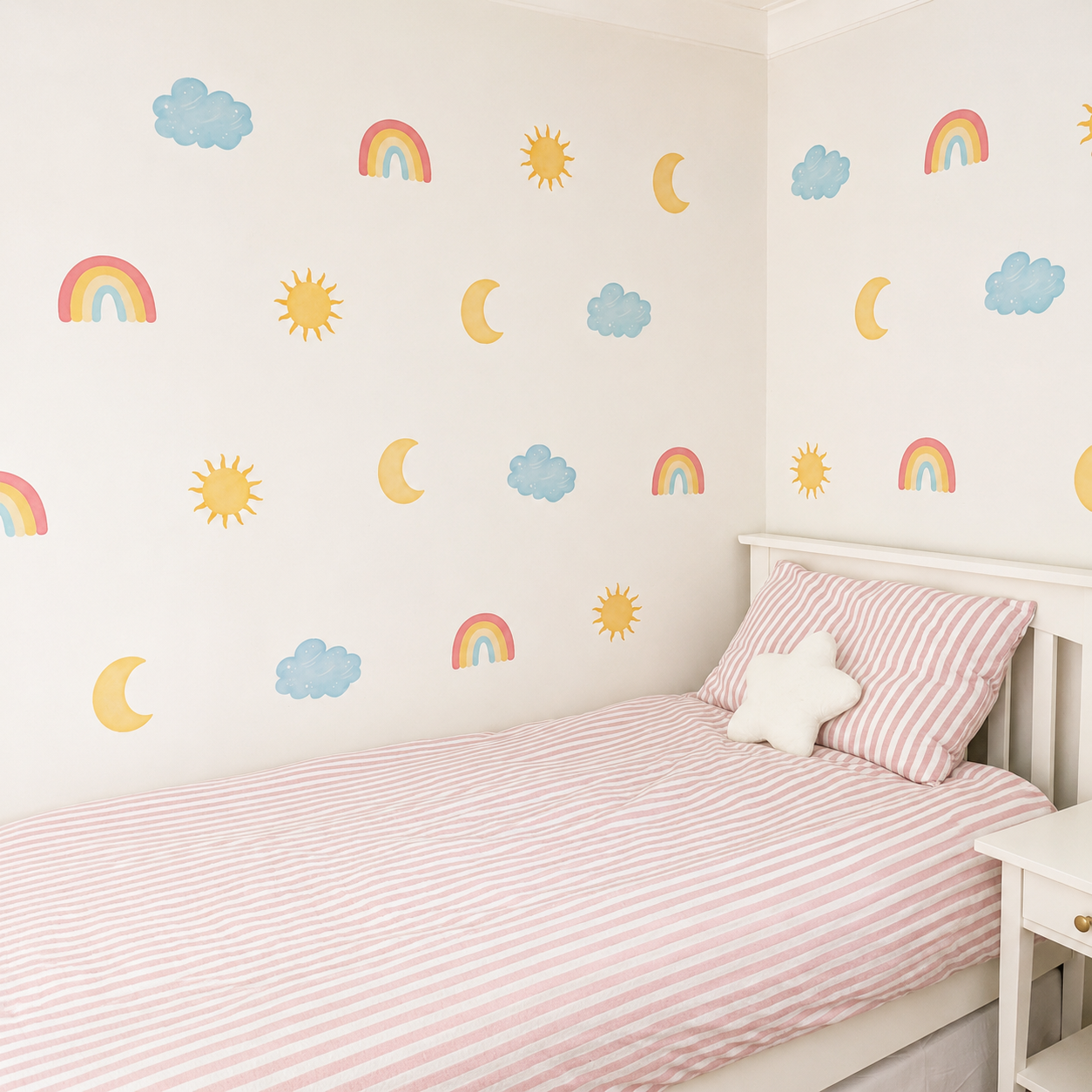 Sun, Moon & Rainbow Wall Stickers – Removable Fabric Weather Decals | 24 Piece Set