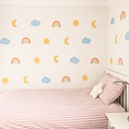 Load image into Gallery viewer, Sun, Moon & Rainbow Wall Stickers – Removable Fabric Weather Decals | 24 Piece Set
