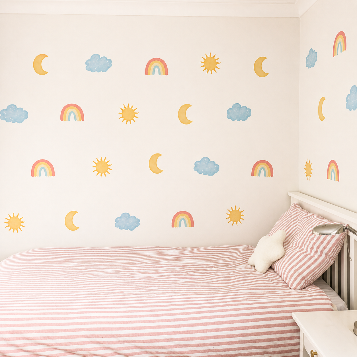 Sun, Moon & Rainbow Wall Stickers – Removable Fabric Weather Decals | 24 Piece Set