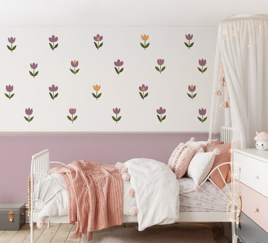 Premium Fabric Nursery Wall Stickers - Retro Flowers - RoseRowanDesign