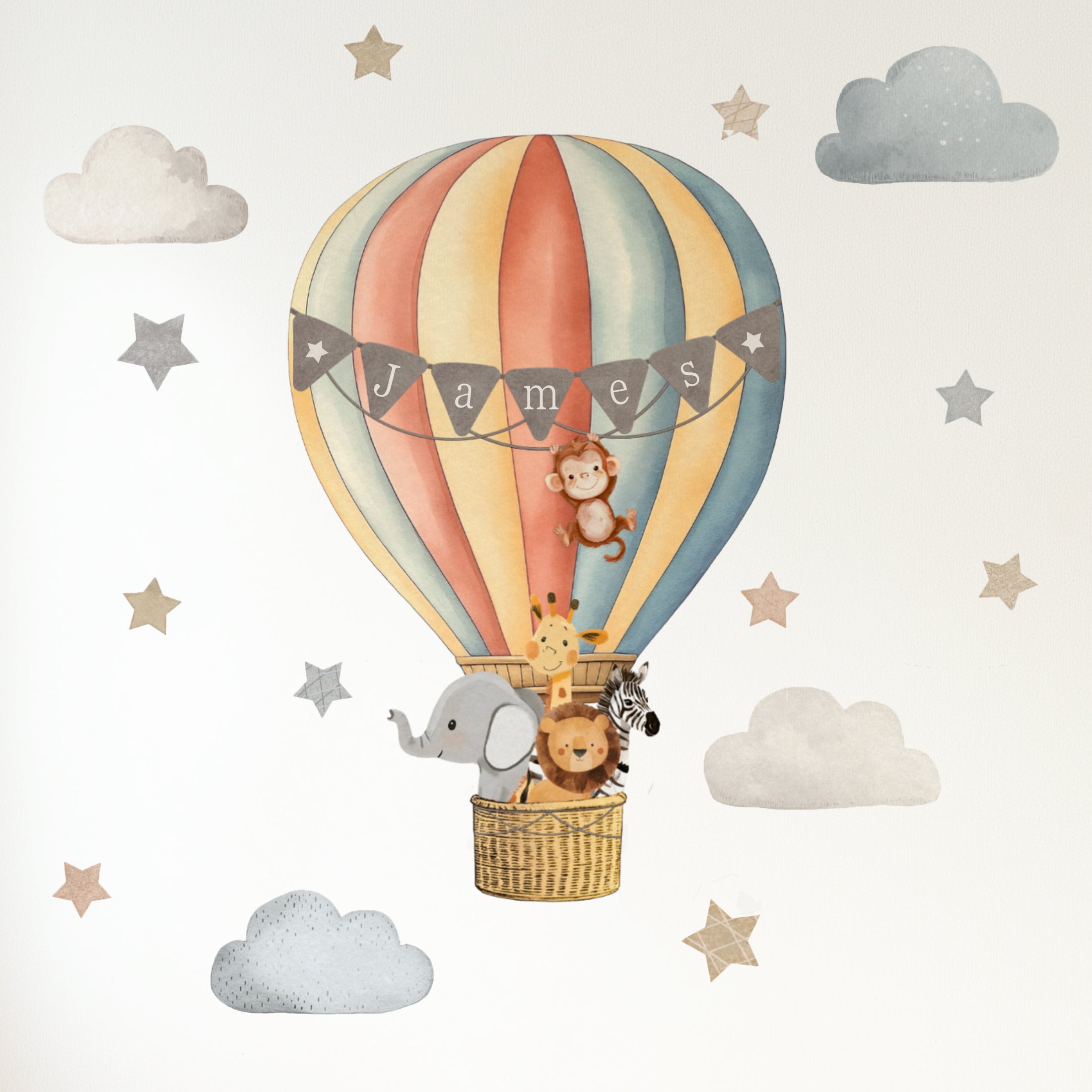 Premium Fabric Nursery Wall Stickers - Personalised Hot Air Balloon - 8 Colours Available - RoseRowanDesign