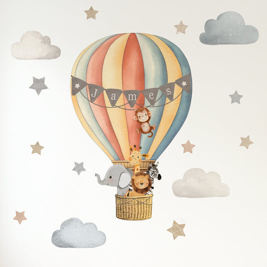 Premium Fabric Nursery Wall Stickers - Personalised Hot Air Balloon - 8 Colours Available - RoseRowanDesign