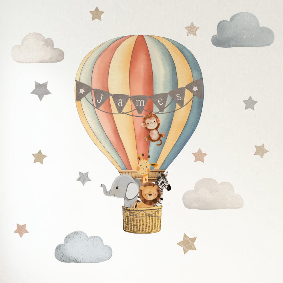 Premium Fabric Nursery Wall Stickers - Personalised Hot Air Balloon - 8 Colours Available - RoseRowanDesign
