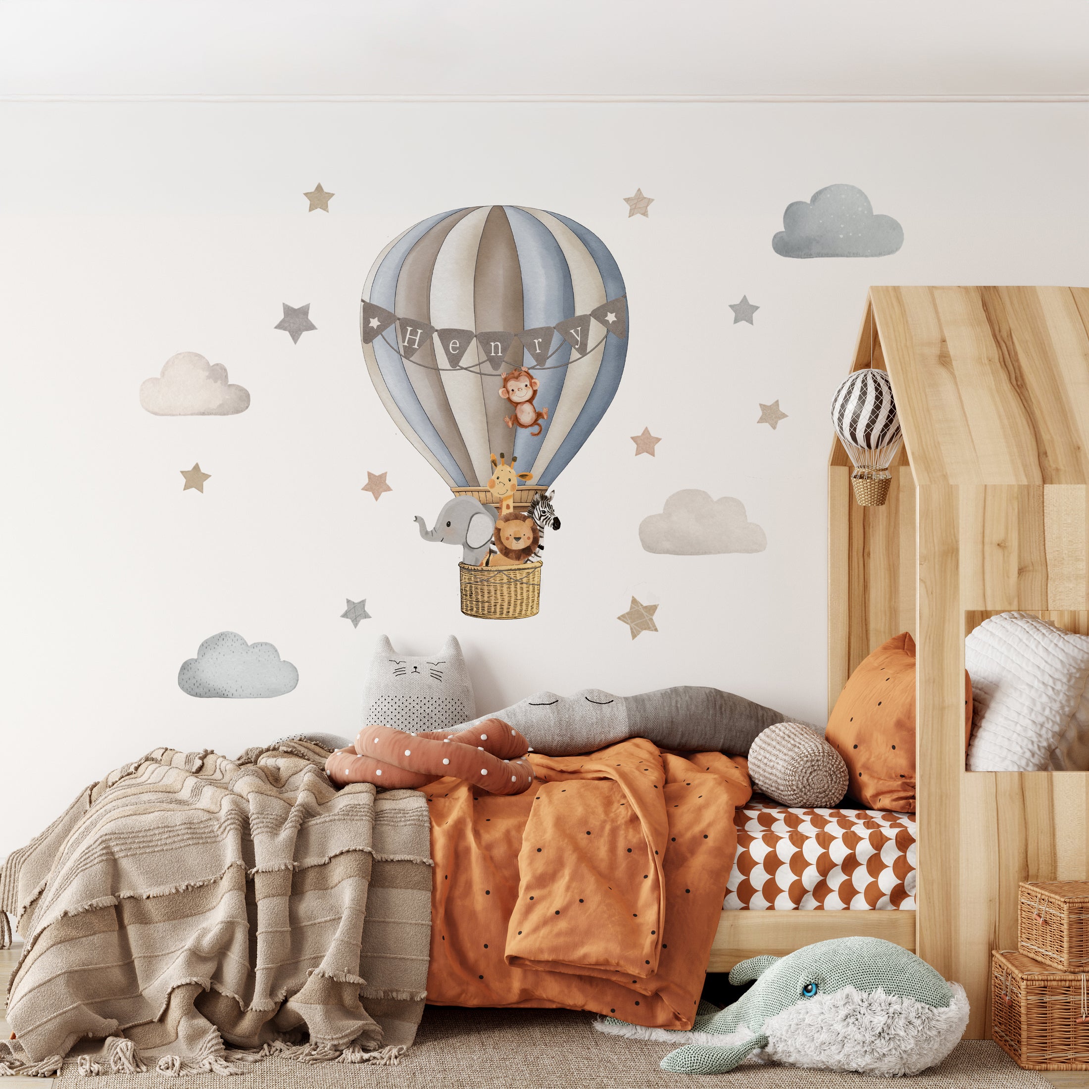 Premium Fabric Nursery Wall Stickers - Personalised Hot Air Balloon - 8 Colours Available - RoseRowanDesign