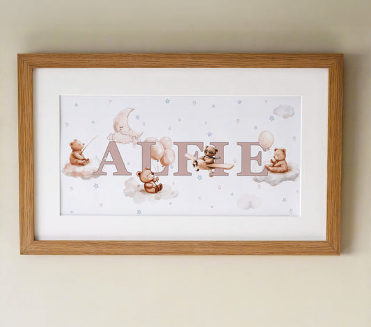 Personalised Panoramic Framed Print | Bears | Oak or White Frame with Mount Included - RoseRowanDesign
