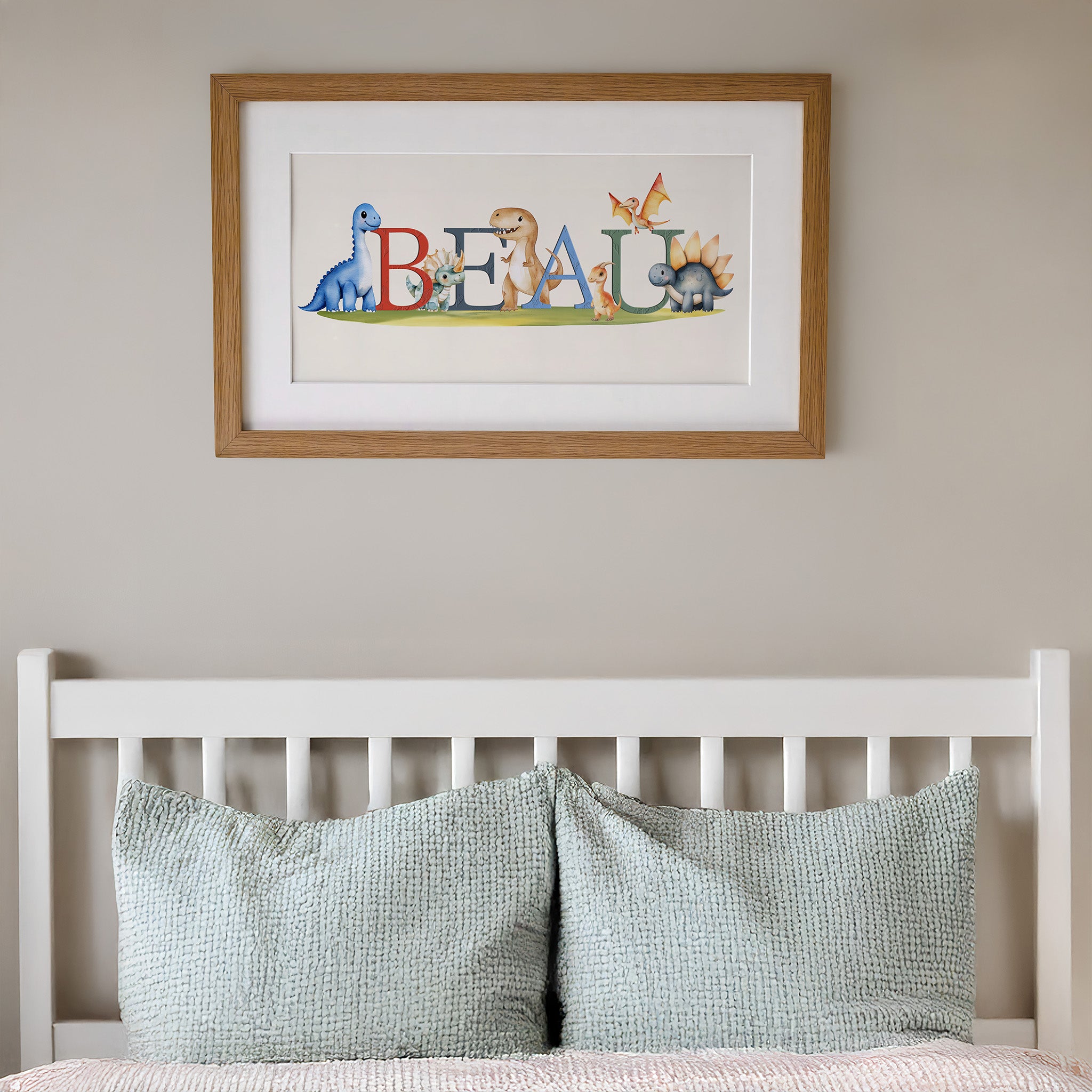 Personalised Panoramic Framed Print | Dinosaur | Oak or White Frame with Mount Included - RoseRowanDesign