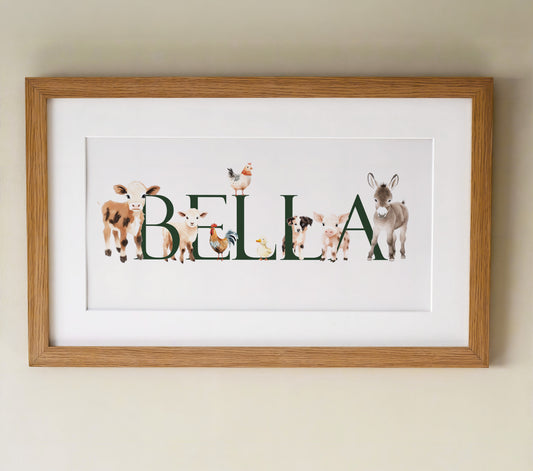 Personalised Panoramic Framed Print | Farm Animals | Oak or White Frame with Mount Included - RoseRowanDesign
