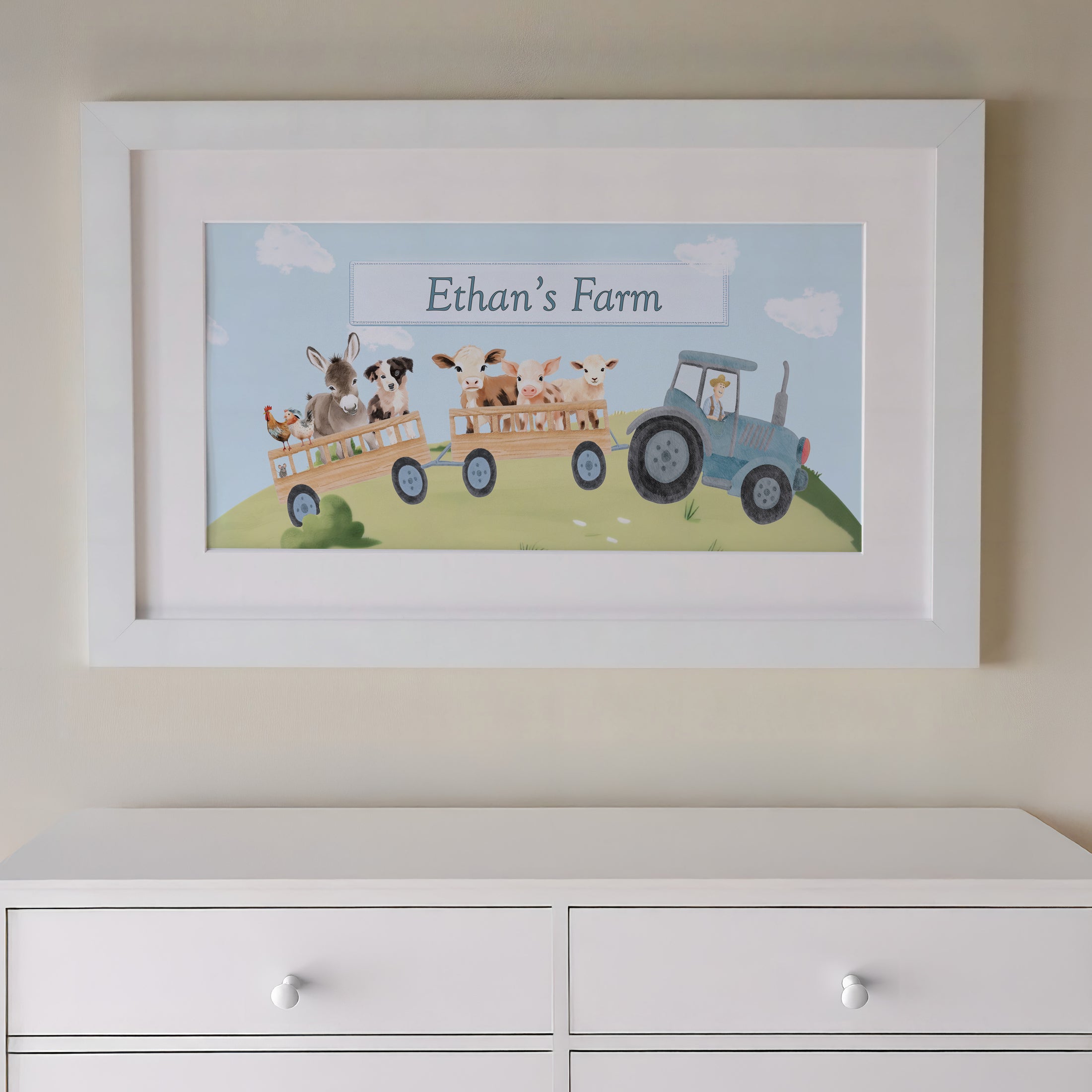 Personalised Panoramic Framed Print | Farm Tractor | Oak or White Frame with Mount Included - RoseRowanDesign