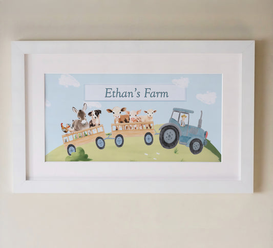Personalised Panoramic Framed Print | Farm Tractor | Oak or White Frame with Mount Included - RoseRowanDesign