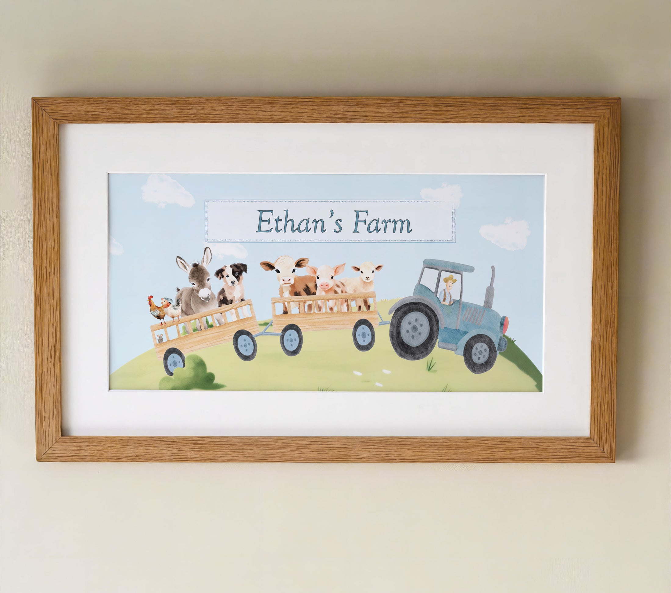Personalised Panoramic Framed Print | Farm Tractor | Oak or White Frame with Mount Included - RoseRowanDesign