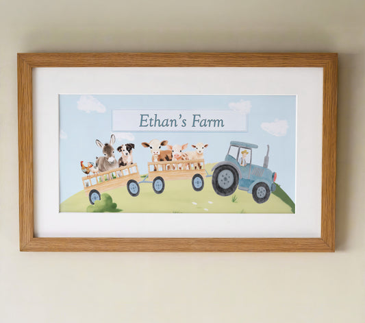 Personalised Panoramic Framed Print | Farm Tractor | Oak or White Frame with Mount Included - RoseRowanDesign