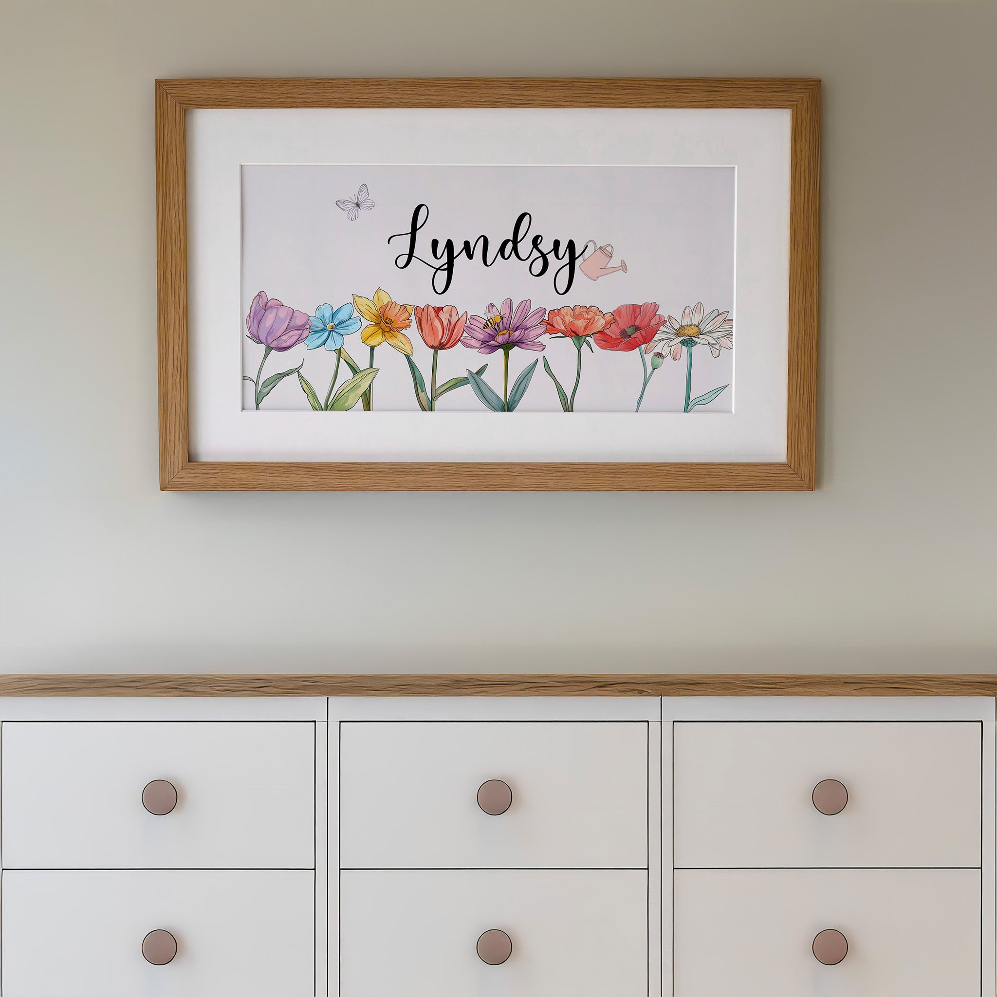 Personalised Panoramic Framed Print | Flowers | Oak or White Frame with Mount Included - RoseRowanDesign