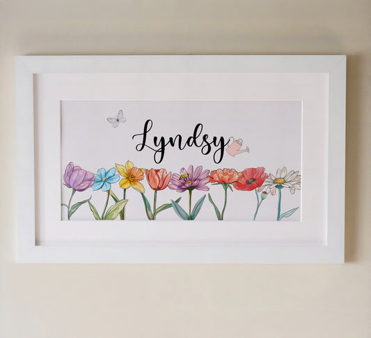 Personalised Panoramic Framed Print | Flowers | Oak or White Frame with Mount Included - RoseRowanDesign