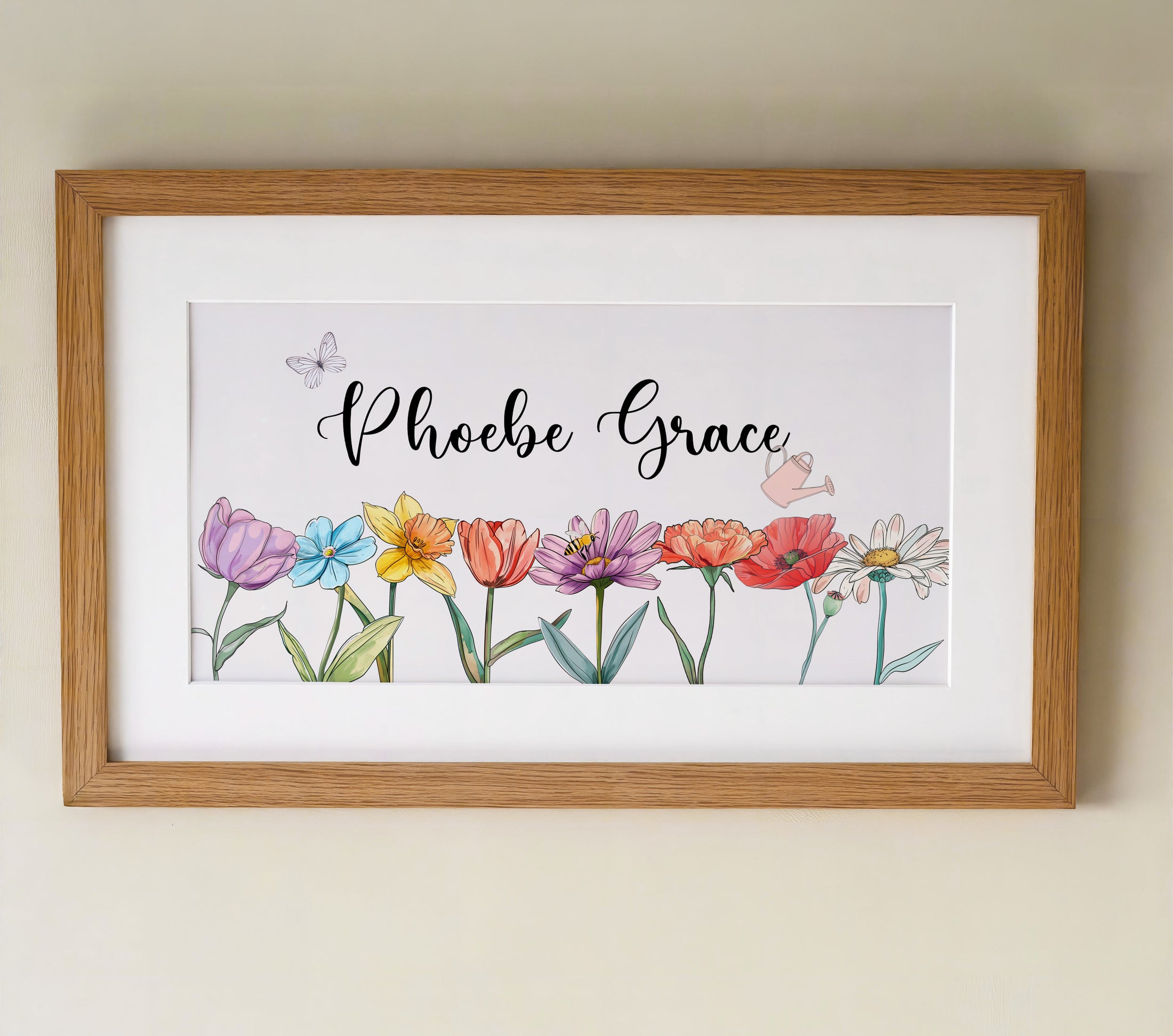 Personalised Panoramic Framed Print | Flowers | Oak or White Frame with Mount Included - RoseRowanDesign