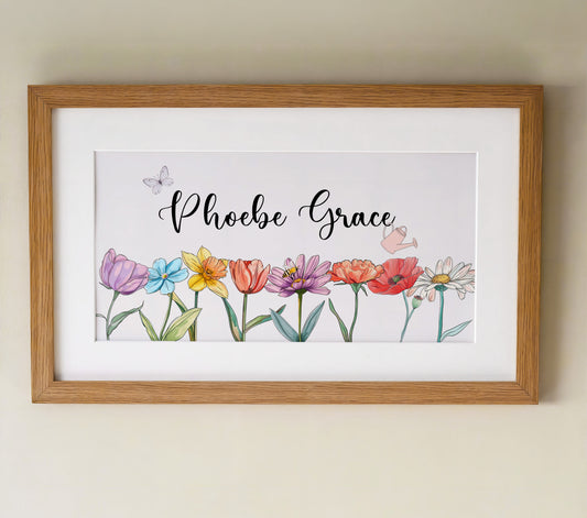 Personalised Panoramic Framed Print | Flowers | Oak or White Frame with Mount Included - RoseRowanDesign