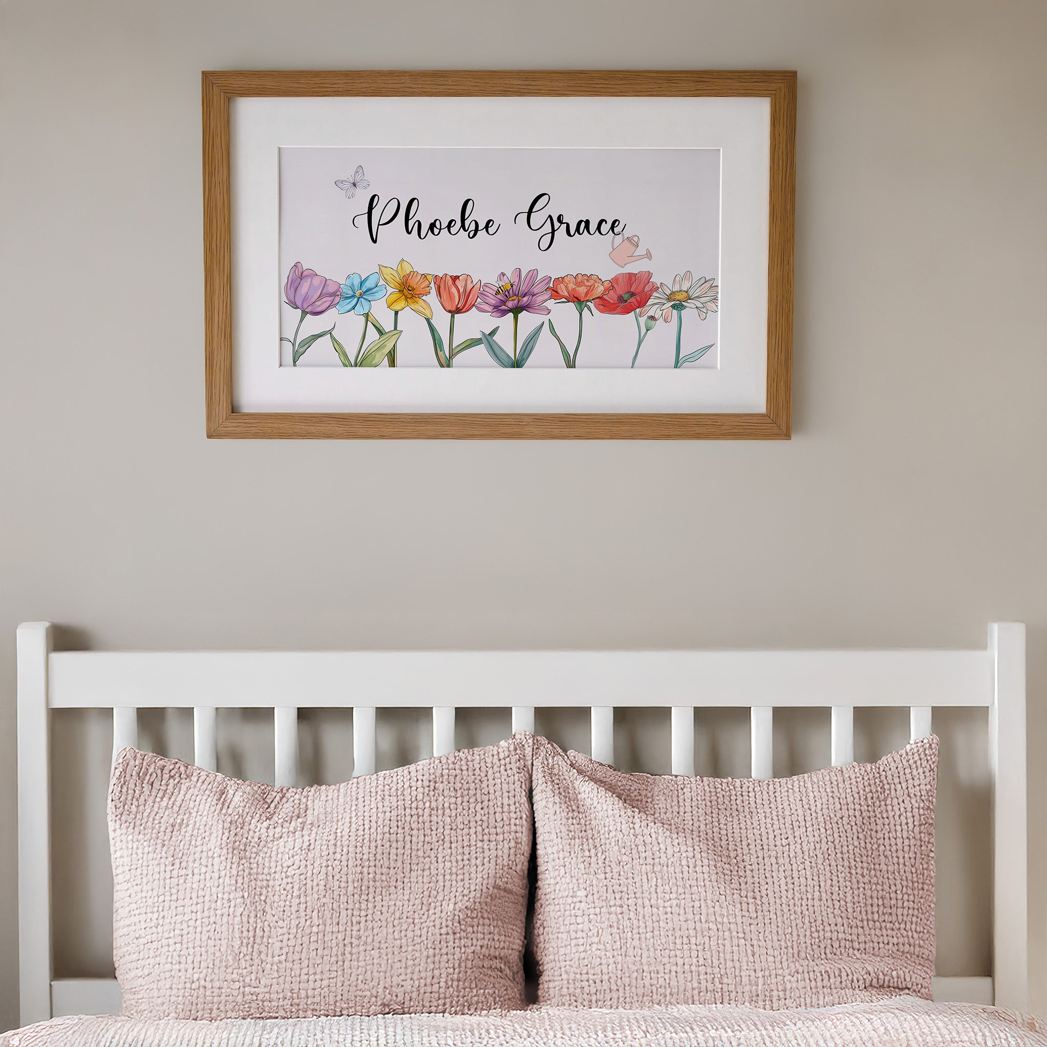 Personalised Panoramic Framed Print | Flowers | Oak or White Frame with Mount Included - RoseRowanDesign