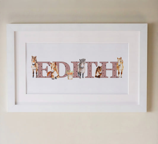 Personalised Panoramic Framed Print | Pony | Oak or White Frame with Mount Included - RoseRowanDesign