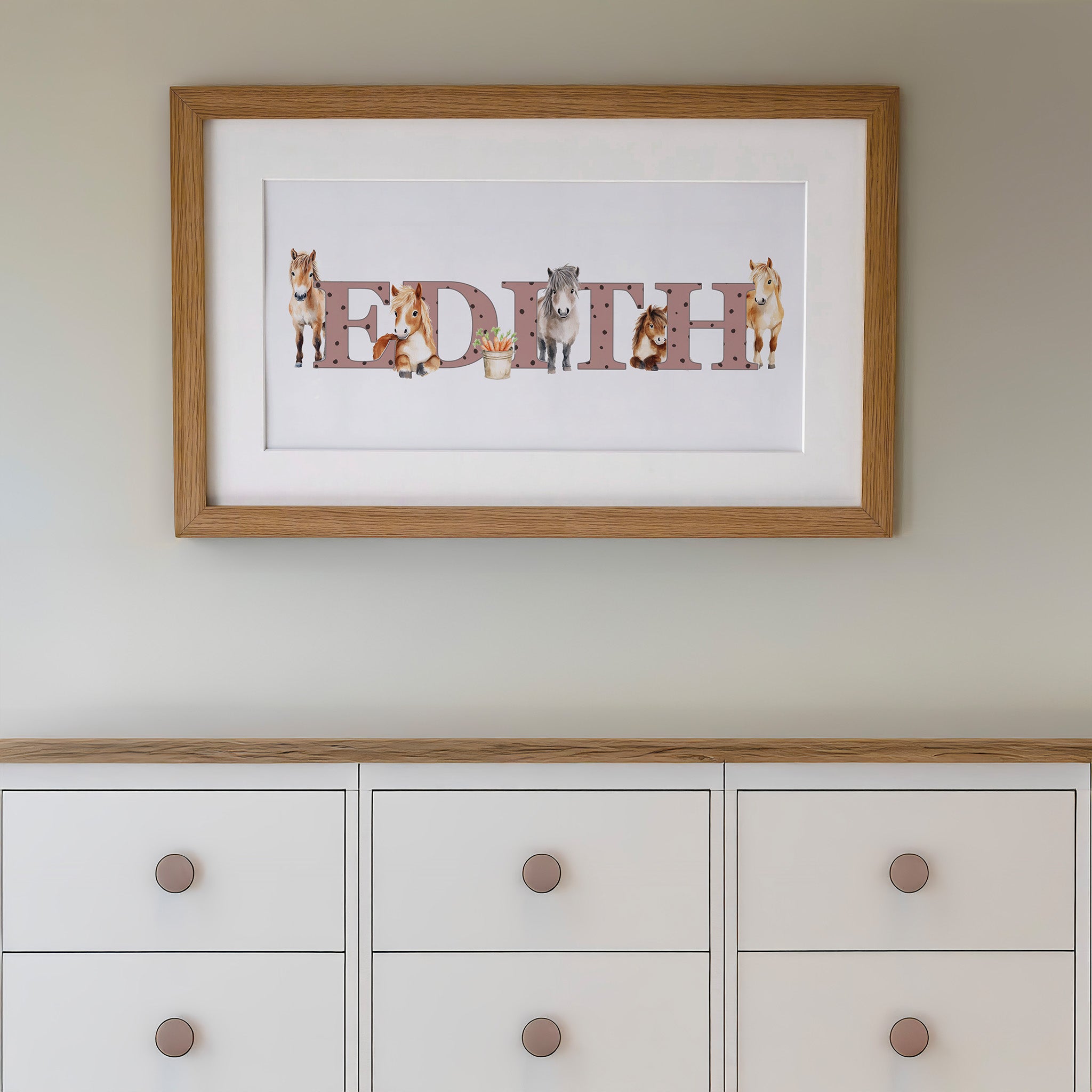 Personalised Panoramic Framed Print | Pony | Oak or White Frame with Mount Included - RoseRowanDesign