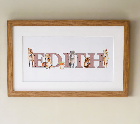 Personalised Panoramic Framed Print | Pony | Oak or White Frame with Mount Included - RoseRowanDesign