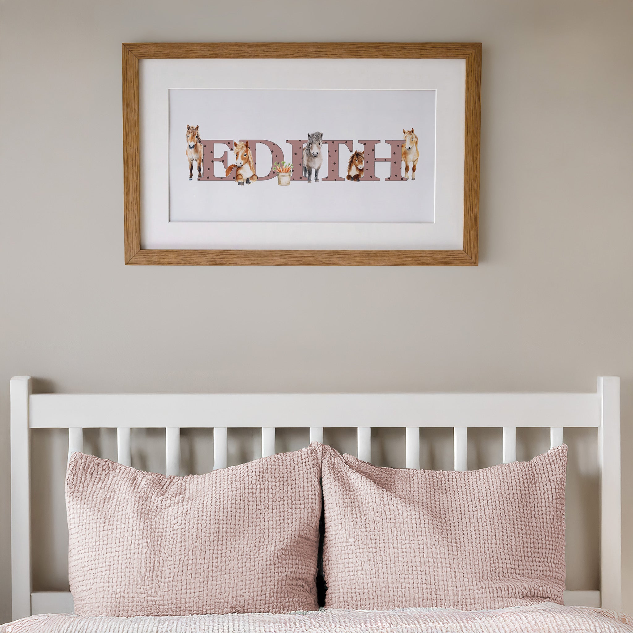 Personalised Panoramic Framed Print | Pony | Oak or White Frame with Mount Included - RoseRowanDesign