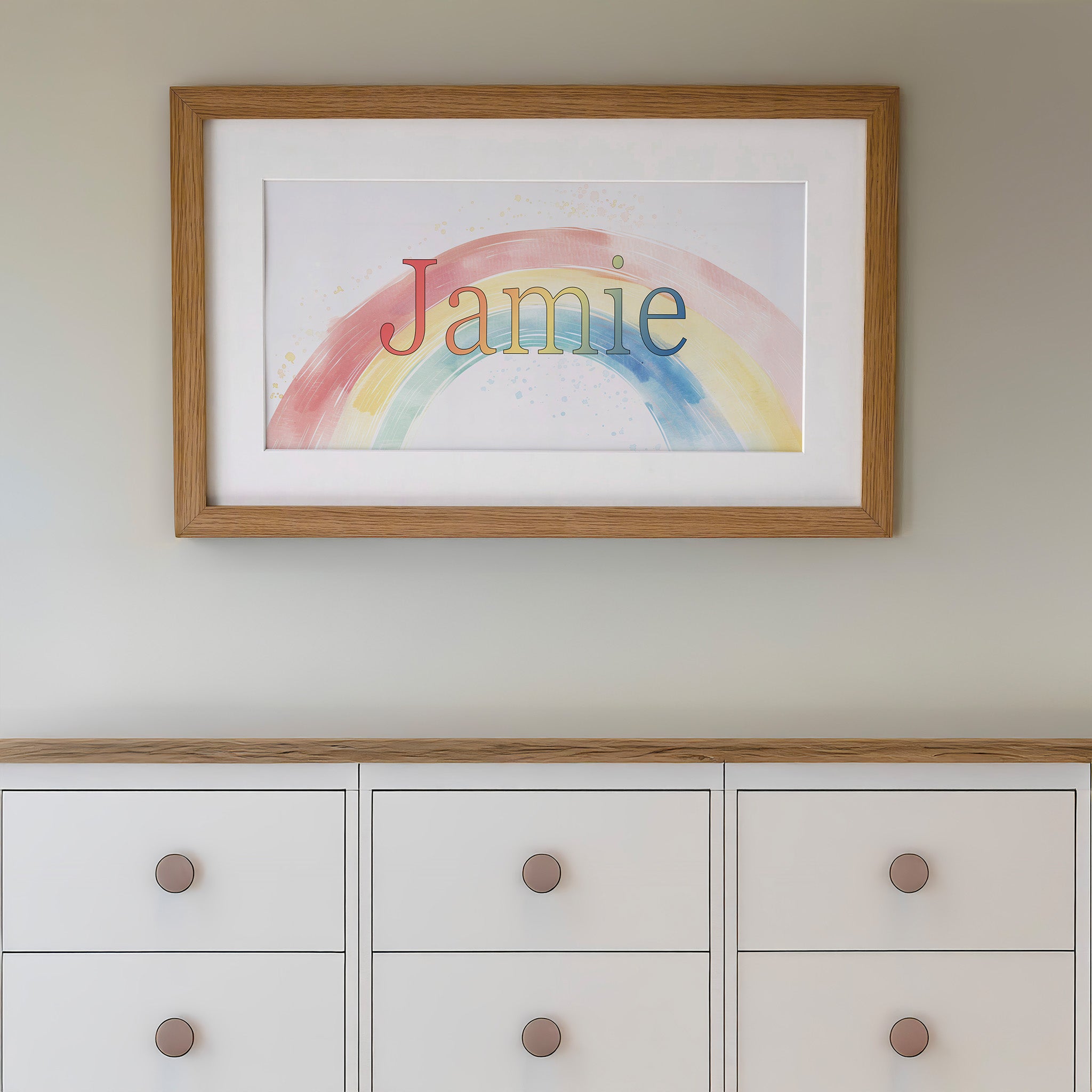 Personalised Panoramic Framed Print | Rainbow | Oak or White Frame with Mount Included - RoseRowanDesign