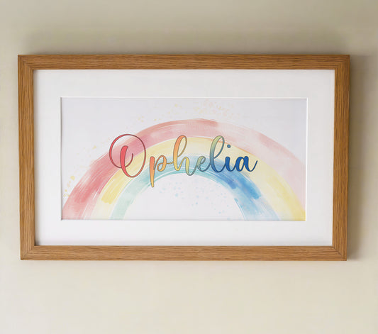 Personalised Panoramic Framed Print | Rainbow | Oak or White Frame with Mount Included - RoseRowanDesign
