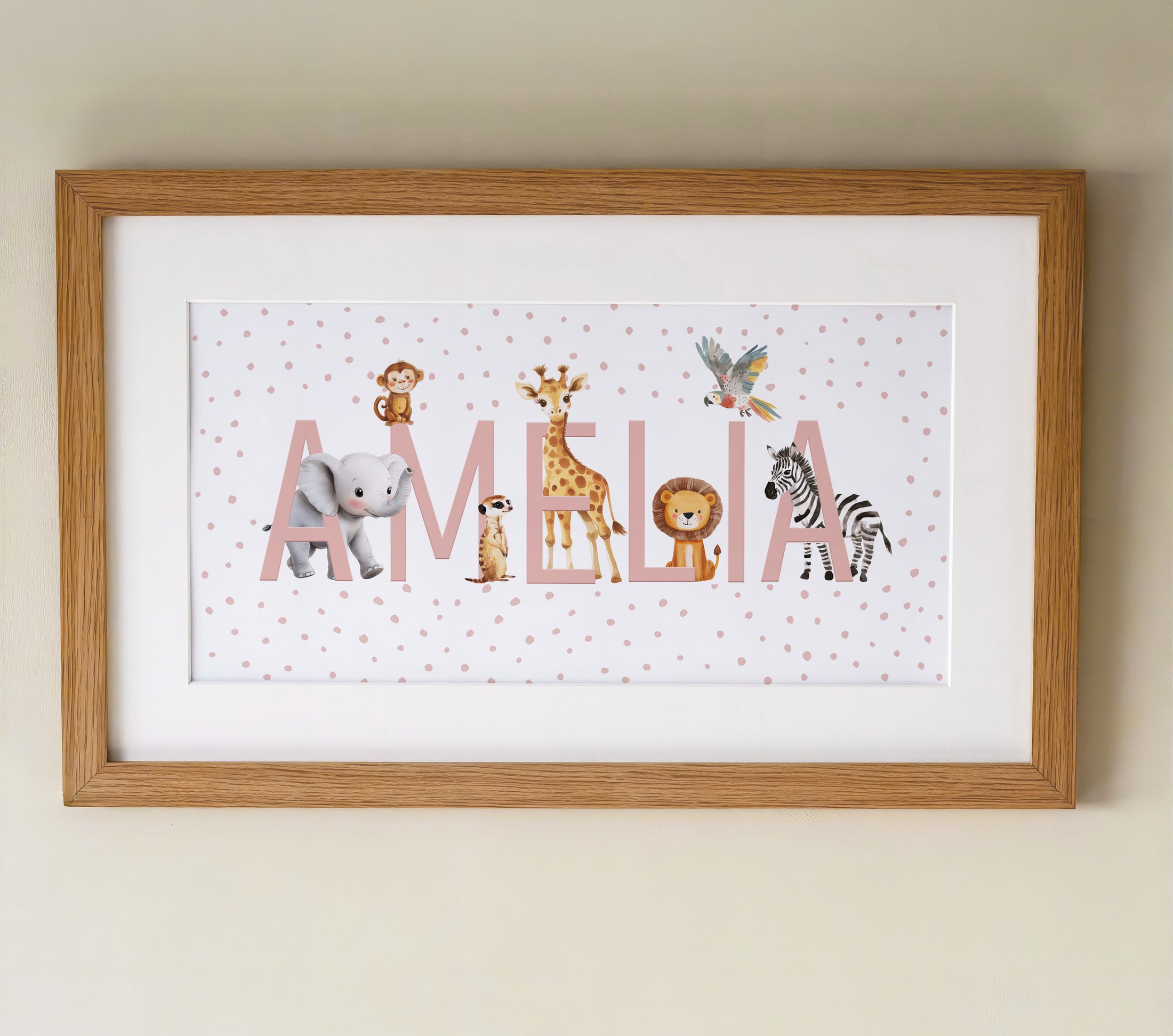 Personalised Panoramic Framed Print | Safari Animal | Oak or White Frame with Mount Included - RoseRowanDesign