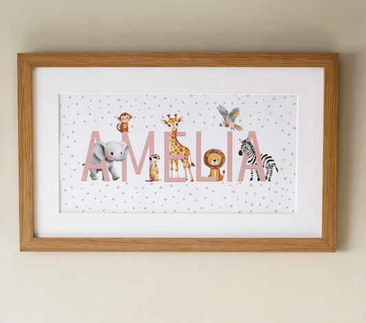 Personalised Panoramic Framed Print | Safari Animal | Oak or White Frame with Mount Included - RoseRowanDesign