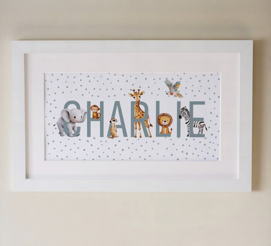 Personalised Panoramic Framed Print | Safari Animal | Oak or White Frame with Mount Included - RoseRowanDesign
