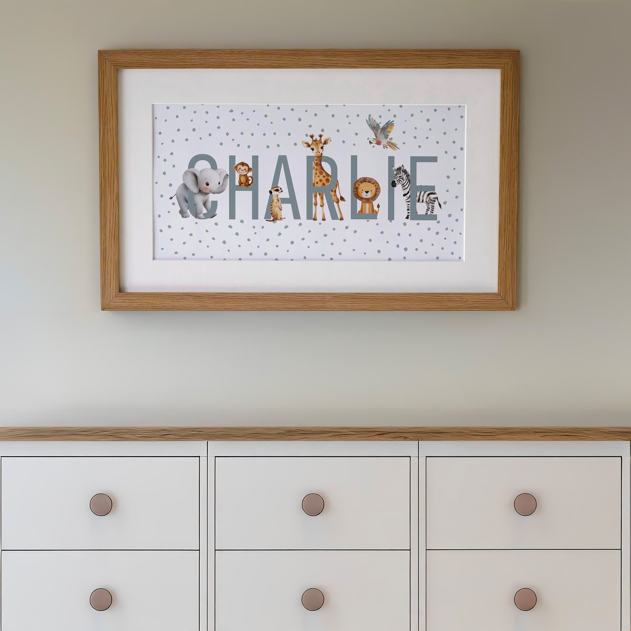 Personalised Panoramic Framed Print | Safari Animal | Oak or White Frame with Mount Included - RoseRowanDesign